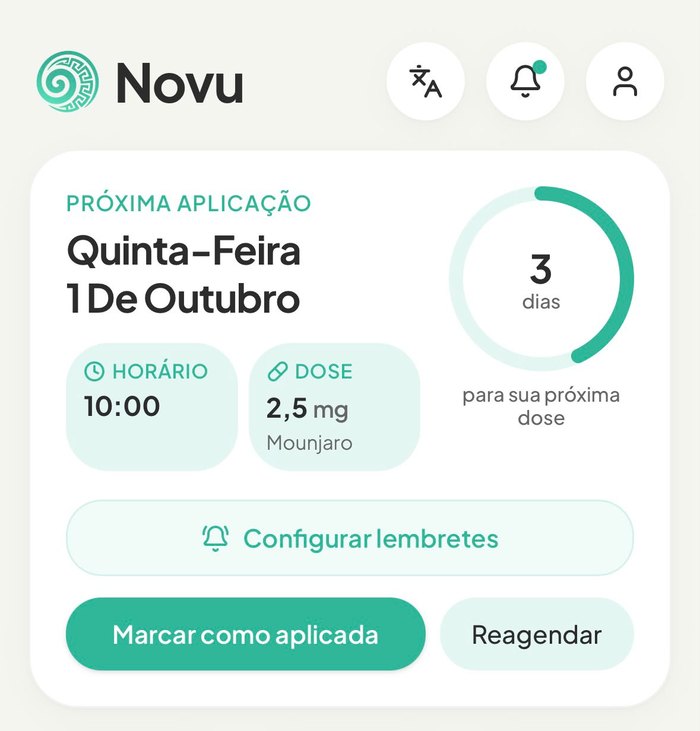 Tela do app Novu com a próxima aplicação